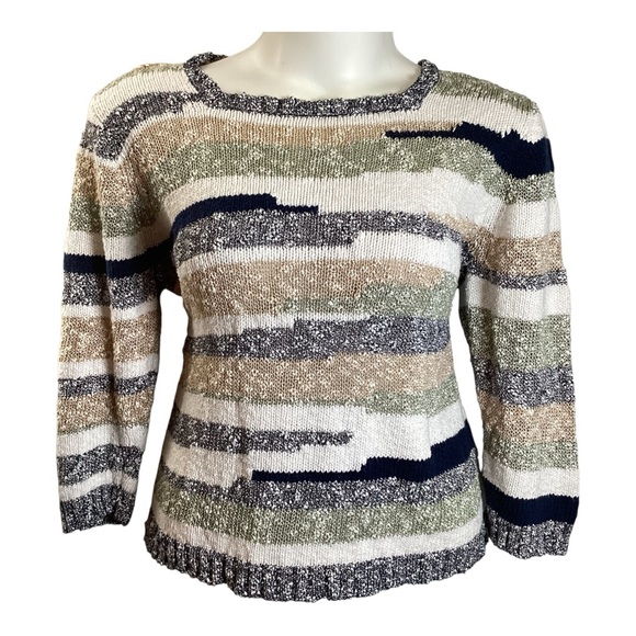 Alfred Dunner Navy and Olive Striped Sweater, Plus Size 2X - Picture 1 of 6